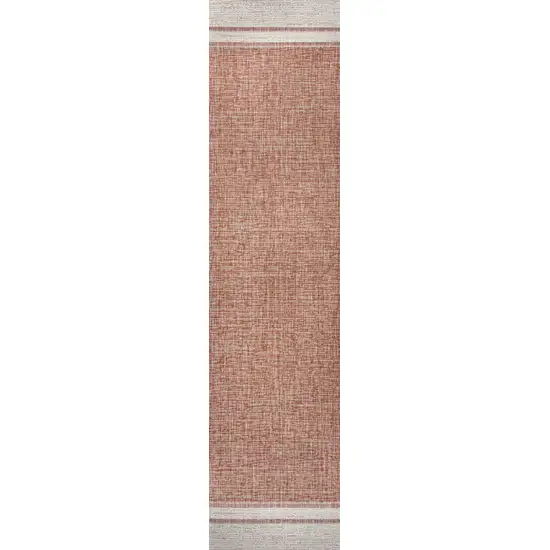 8' Salmon And Cream Indoor Outdoor Runner Rug Photo 3