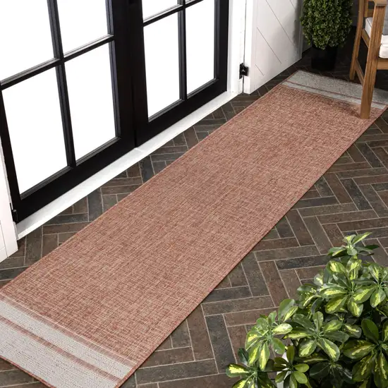 8' Salmon And Cream Indoor Outdoor Runner Rug Photo 5