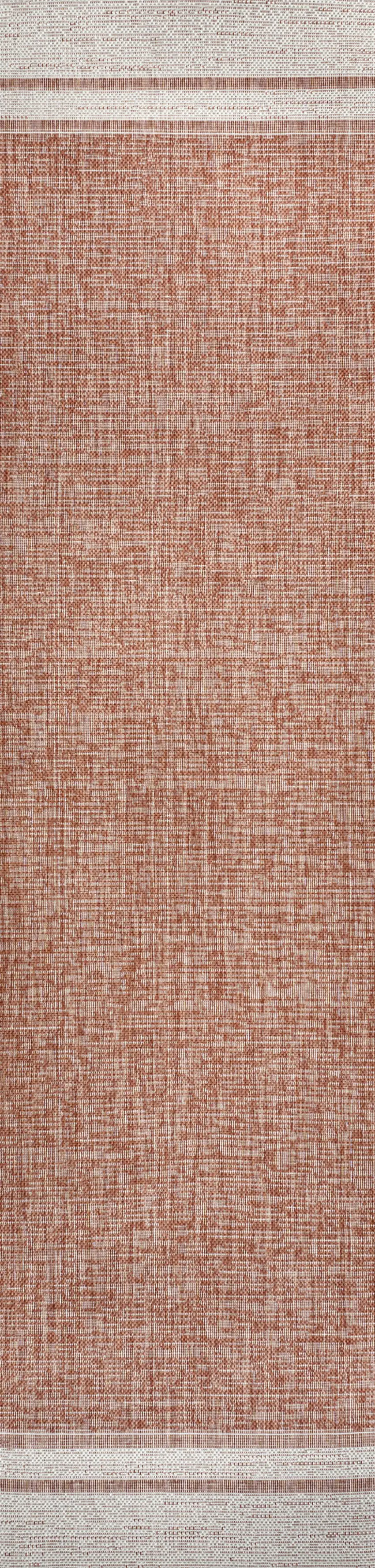 8' Salmon And Cream Indoor Outdoor Runner Rug Photo 1