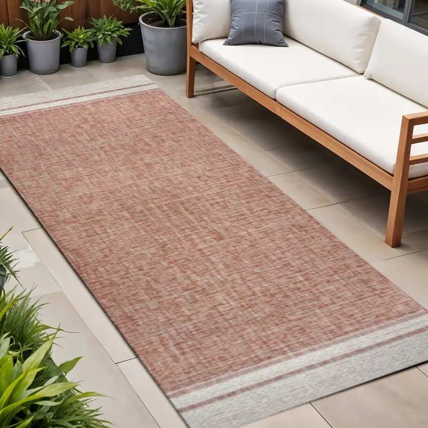 8' Salmon And Cream Indoor Outdoor Runner Rug Photo 1