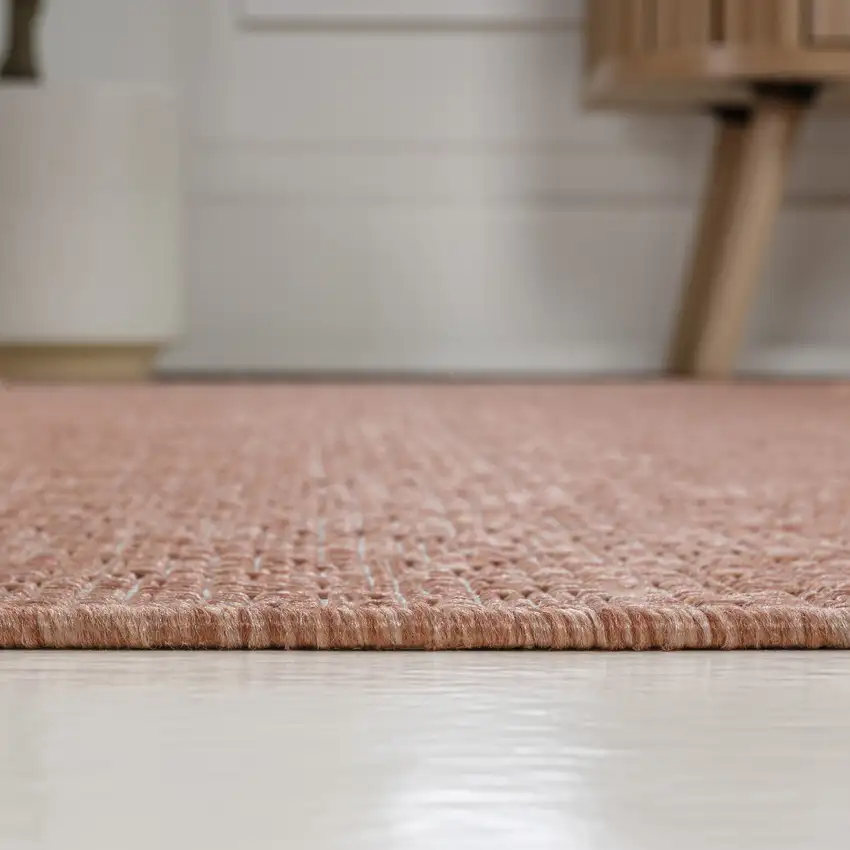 8' Salmon And Cream Indoor Outdoor Runner Rug Photo 7