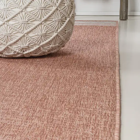 8' Salmon And Cream Indoor Outdoor Runner Rug Photo 8
