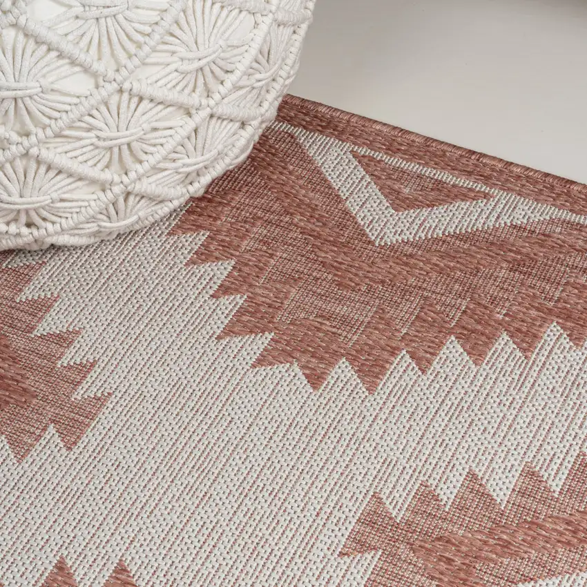 8' Salmon And Cream Moroccan Indoor Outdoor Runner Rug Photo 9