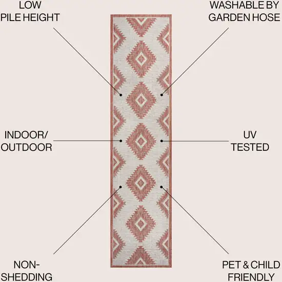 8' Salmon And Cream Moroccan Indoor Outdoor Runner Rug Photo 8