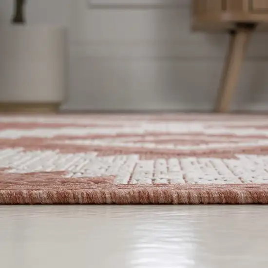 8' Salmon And Cream Moroccan Indoor Outdoor Runner Rug Photo 6