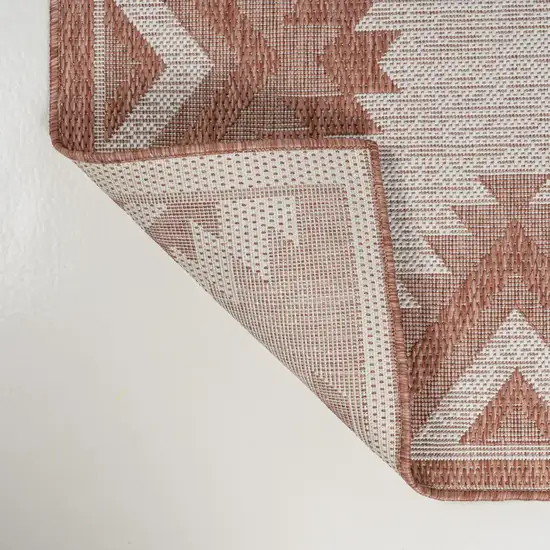 8' Salmon And Cream Moroccan Indoor Outdoor Runner Rug Photo 9