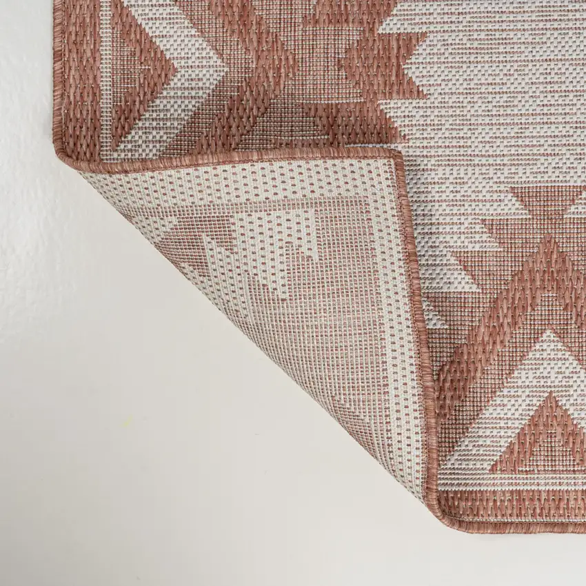 8' Salmon And Cream Moroccan Indoor Outdoor Runner Rug Photo 9