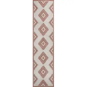 Photo of 8' Salmon And Cream Moroccan Indoor Outdoor Runner Rug