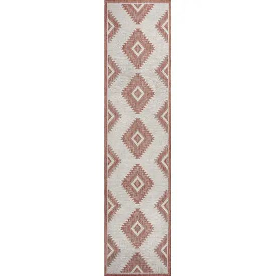 8' Salmon And Cream Moroccan Indoor Outdoor Runner Rug Photo 1