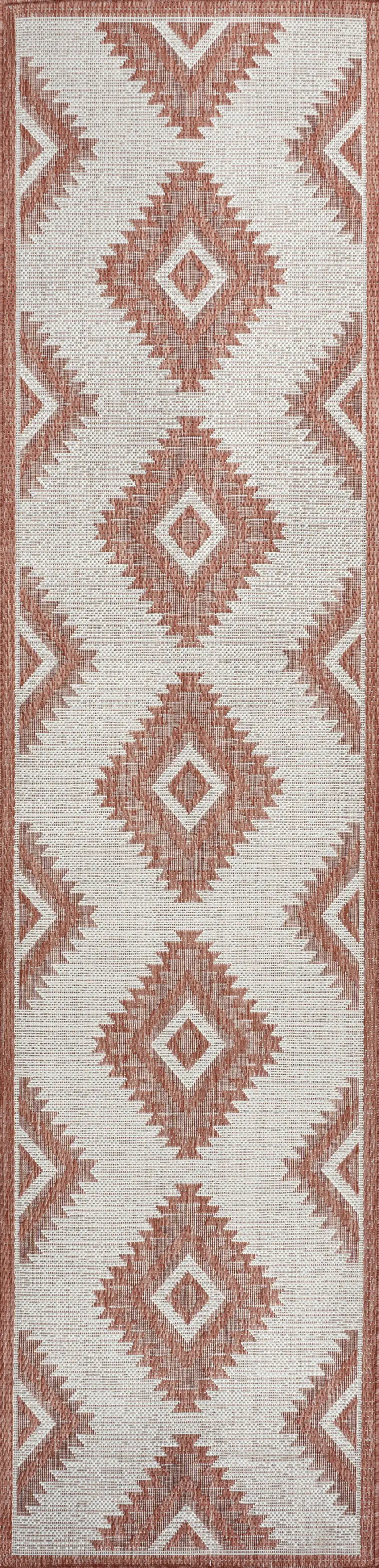 8' Salmon And Cream Moroccan Indoor Outdoor Runner Rug Photo 1