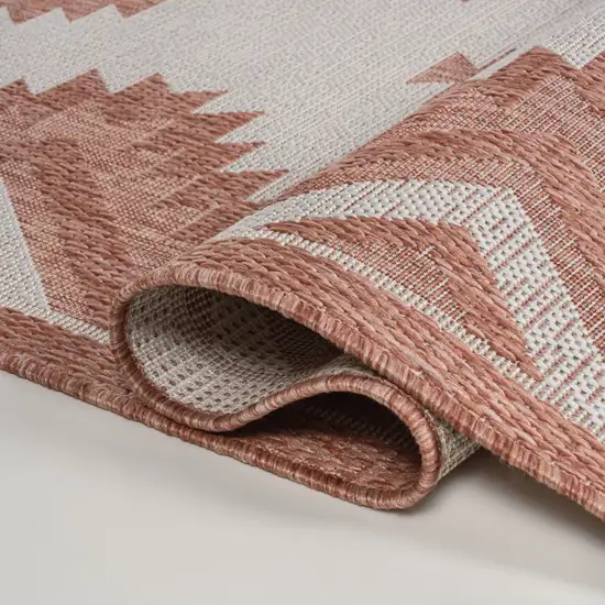 8' Salmon And Cream Moroccan Indoor Outdoor Runner Rug Photo 5