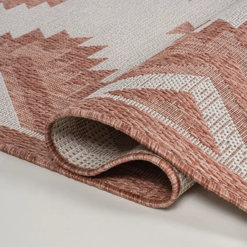 8' Salmon And Cream Moroccan Indoor Outdoor Runner Rug Photo 5
