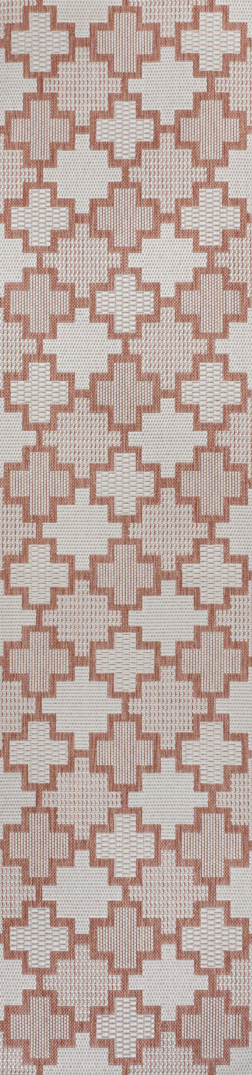 8' Salmon And Cream Trellis Indoor Outdoor Runner Rug Photo 7