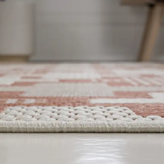 8' Salmon And Cream Trellis Indoor Outdoor Runner Rug Photo 8