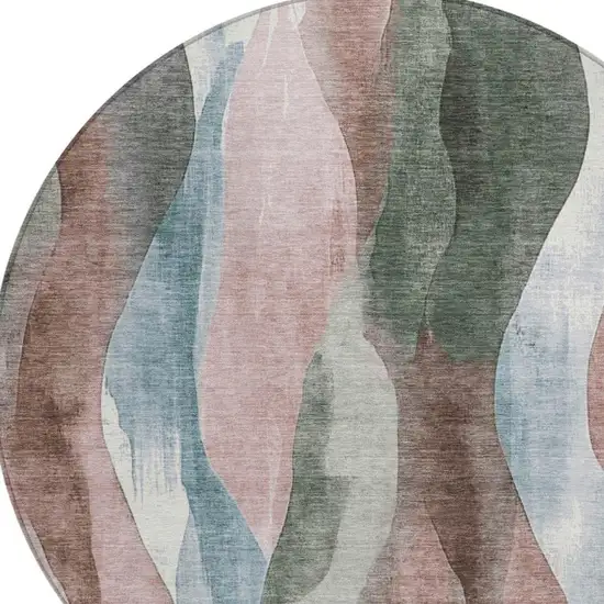 8' Salmon And Denim Blue Round Abstract Washable Indoor Outdoor Area Rug Photo 8