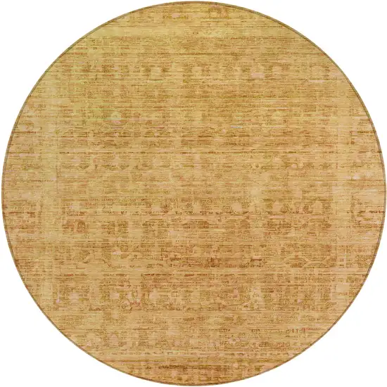 8' Salmon And Gold Round Abstract Washable Indoor Outdoor Area Rug Photo 1