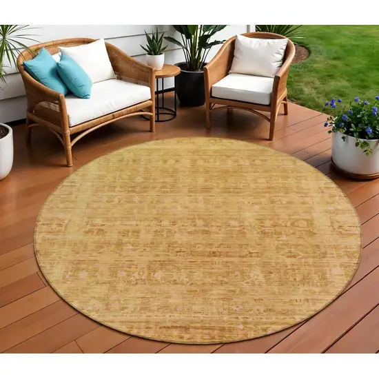 8' Salmon And Gold Round Abstract Washable Indoor Outdoor Area Rug Photo 2