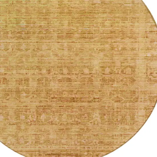 8' Salmon And Gold Round Abstract Washable Indoor Outdoor Area Rug Photo 9
