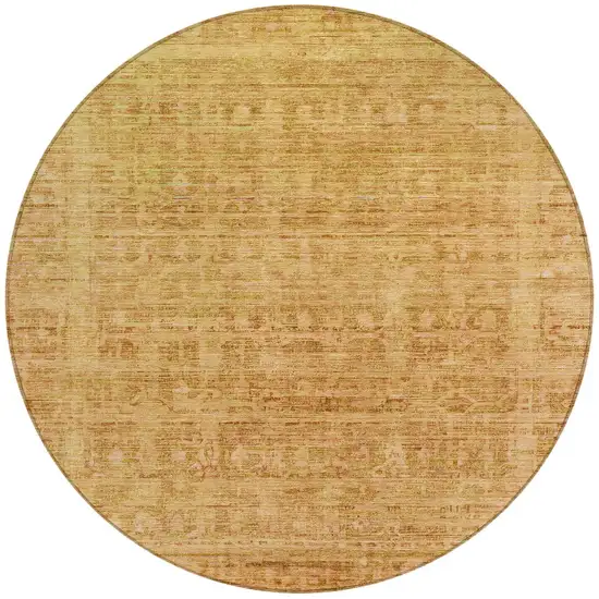 8' Salmon And Gold Round Abstract Washable Indoor Outdoor Area Rug Photo 3