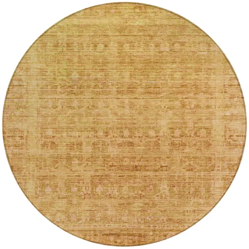 8' Salmon And Gold Round Abstract Washable Indoor Outdoor Area Rug Photo 3