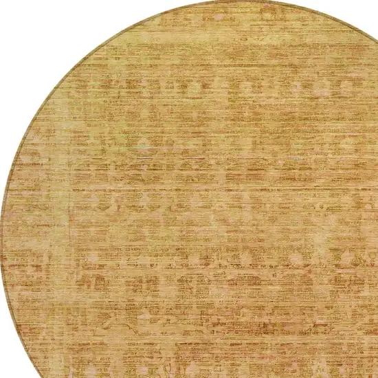 8' Salmon And Gold Round Abstract Washable Indoor Outdoor Area Rug Photo 4