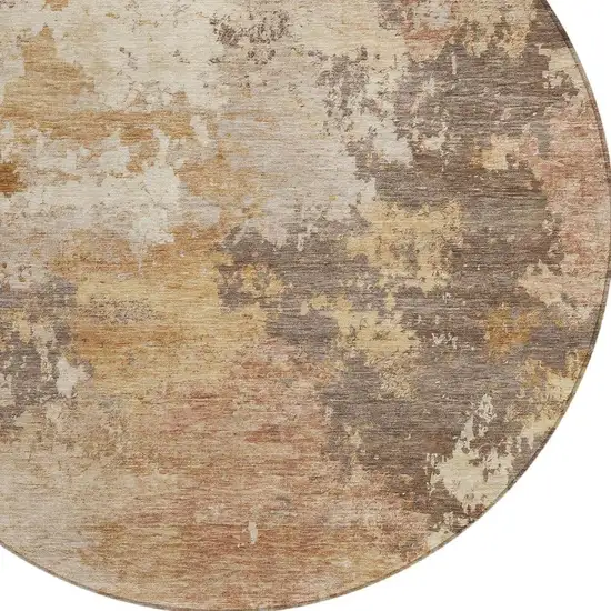 8' Salmon And Gold Round Abstract Washable Indoor Outdoor Area Rug Photo 2