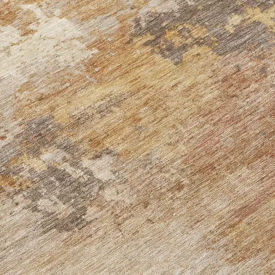 8' Salmon And Gold Round Abstract Washable Indoor Outdoor Area Rug Photo 9