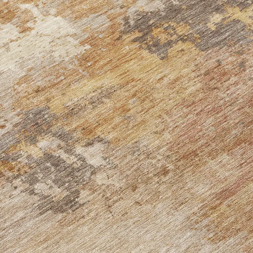 8' Salmon And Gold Round Abstract Washable Indoor Outdoor Area Rug Photo 9