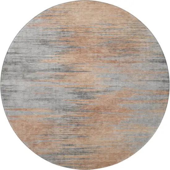 8' Salmon And Gray Abstract Washable Round Rug With UV Protection Photo 4