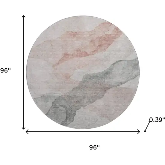 8' Salmon And Gray Abstract Washable Round Rug With UV Protection Photo 8