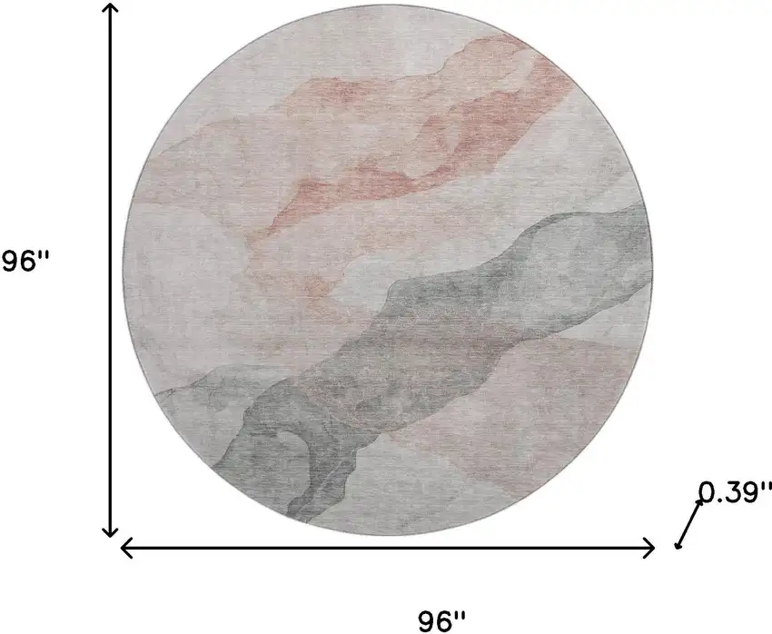 8' Salmon And Gray Abstract Washable Round Rug With UV Protection Photo 8