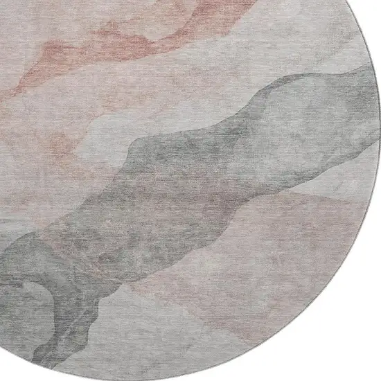 8' Salmon And Gray Abstract Washable Round Rug With UV Protection Photo 3