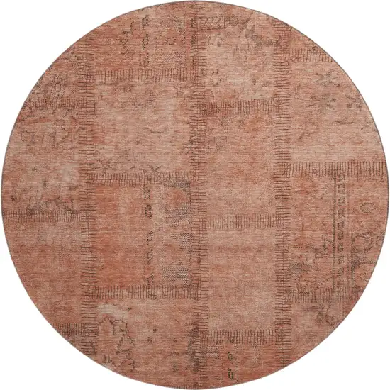 8' Salmon And Gray Patchwork Washable Round Rug With UV Protection Photo 1