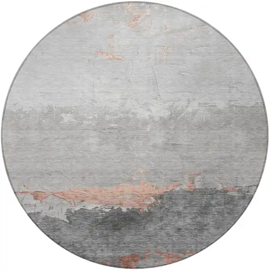 8' Salmon And Gray Round Abstract Washable Indoor Outdoor Area Rug Photo 3