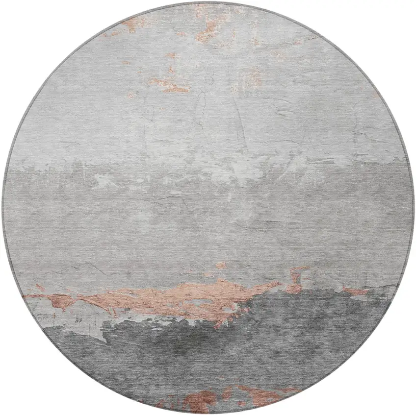 8' Salmon And Gray Round Abstract Washable Indoor Outdoor Area Rug Photo 3