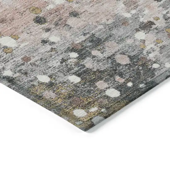 8' Salmon And Gray Round Abstract Washable Indoor Outdoor Area Rug Photo 7