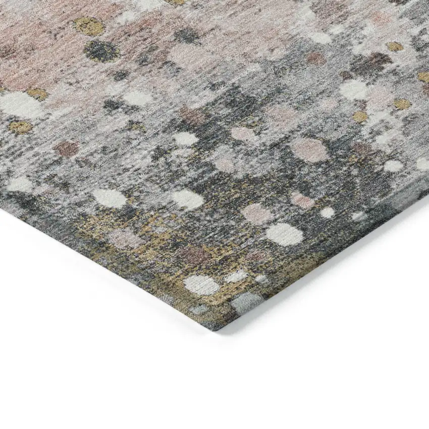 8' Salmon And Gray Round Abstract Washable Indoor Outdoor Area Rug Photo 7