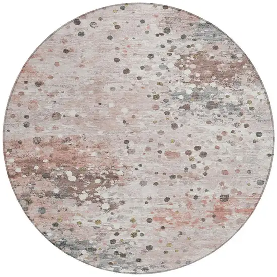 8' Salmon And Gray Round Abstract Washable Indoor Outdoor Area Rug Photo 4