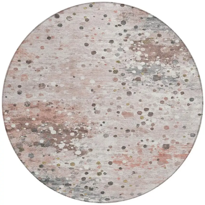 8' Salmon And Gray Round Abstract Washable Indoor Outdoor Area Rug Photo 4