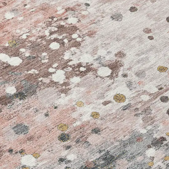 8' Salmon And Gray Round Abstract Washable Indoor Outdoor Area Rug Photo 9