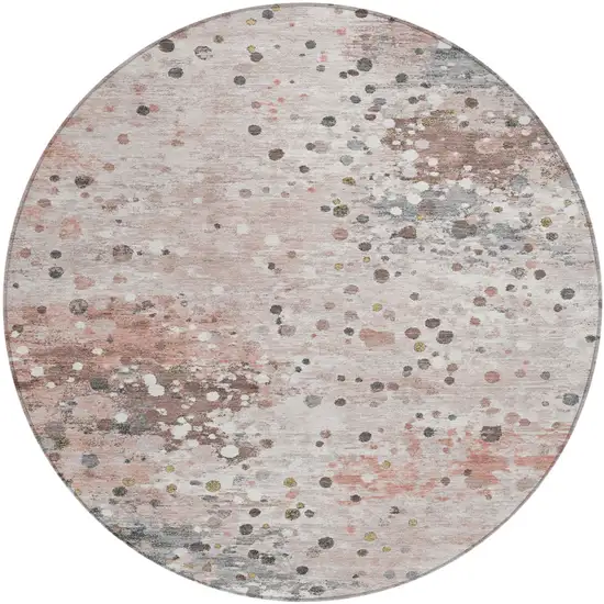8' Salmon And Gray Round Abstract Washable Indoor Outdoor Area Rug Photo 1