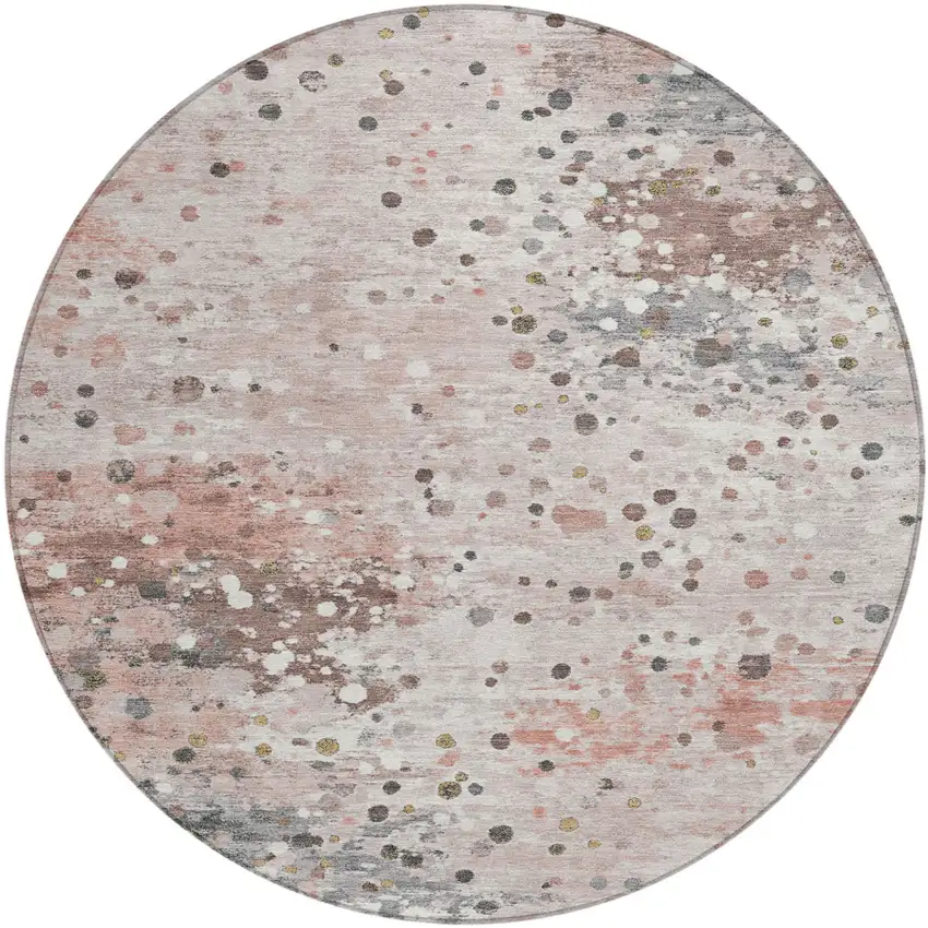 8' Salmon And Gray Round Abstract Washable Indoor Outdoor Area Rug Photo 1