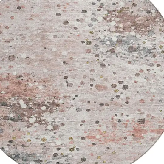 8' Salmon And Gray Round Abstract Washable Indoor Outdoor Area Rug Photo 8