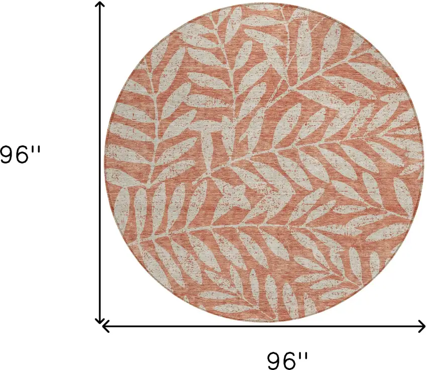 8' Salmon And Gray Round Floral Washable Indoor Outdoor Area Rug Photo 3