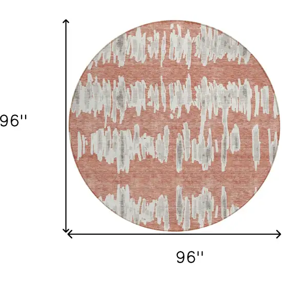8' Salmon And Gray Round Striped Washable Indoor Outdoor Area Rug Photo 3