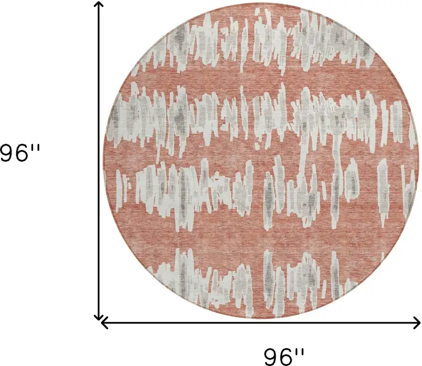 8' Salmon And Gray Round Striped Washable Indoor Outdoor Area Rug Photo 3