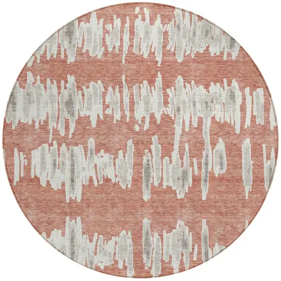 8' Salmon And Gray Round Striped Washable Indoor Outdoor Area Rug Photo 6