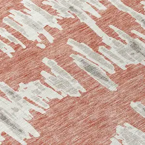 Photo of 8' Salmon And Gray Round Striped Washable Indoor Outdoor Area Rug