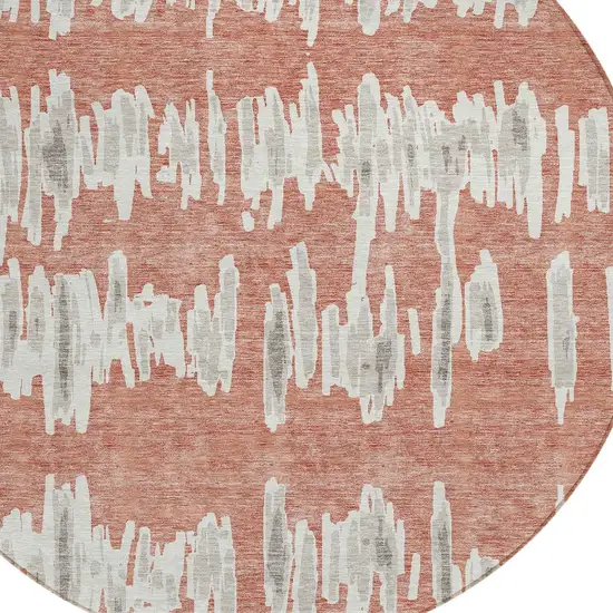 8' Salmon And Gray Round Striped Washable Indoor Outdoor Area Rug Photo 5