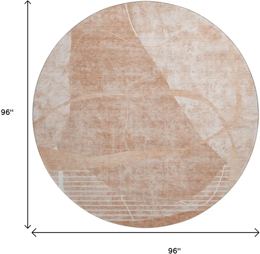 8' Salmon And Ivory Abstract Geometric Washable Round Rug With UV Protection Photo 3